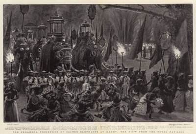 La processione Perahera degli elefanti sacri a Kandy, la vista dal Padiglione Reale da Joseph Nash